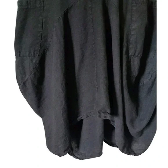 Inizio Italy Black 100% Linen Lagenlook Bubble Hem Midi Dress Womens S Art  Wear - Picture 2 of 13